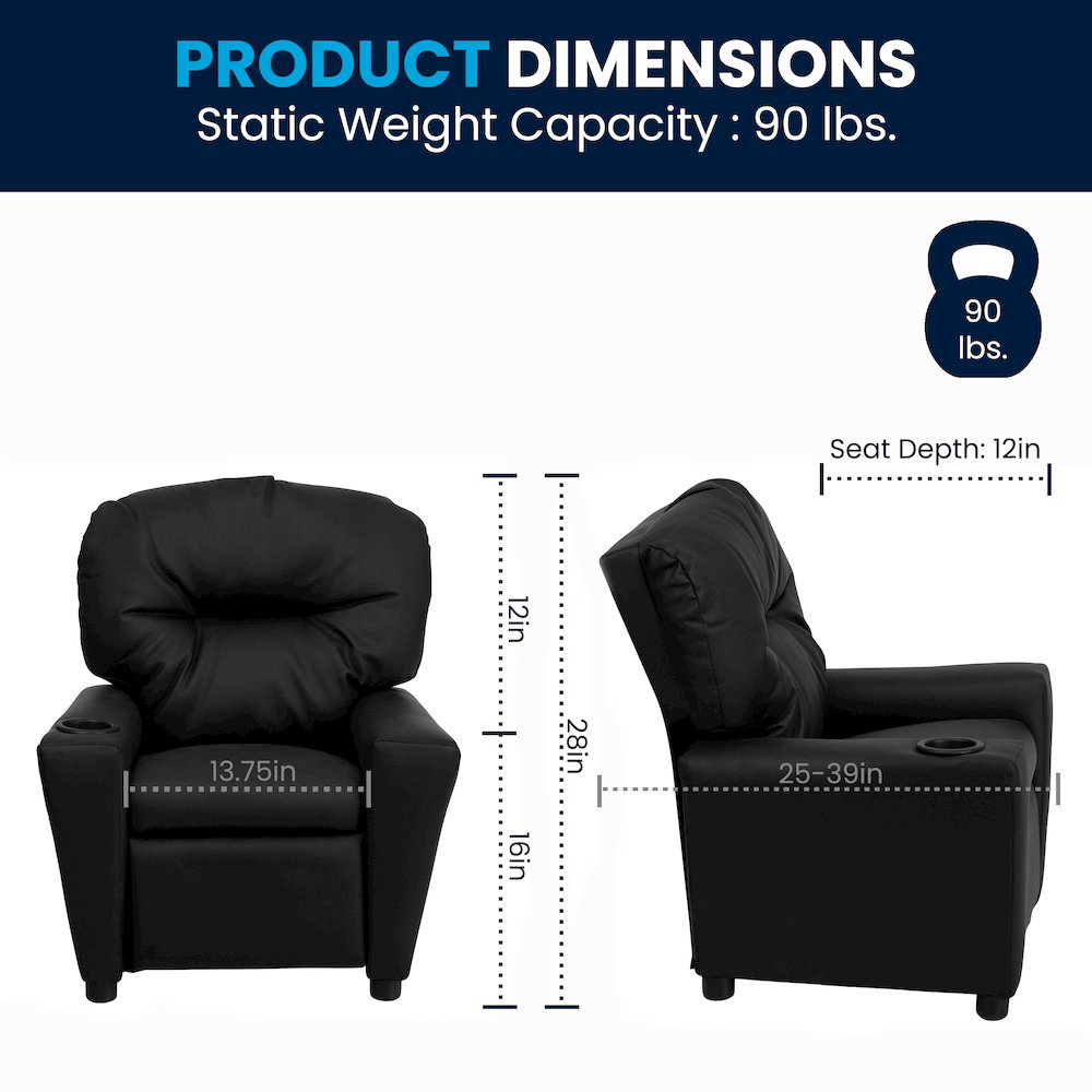 Contemporary Black LeatherSoft Kids Recliner with Cup Holder. Picture 2