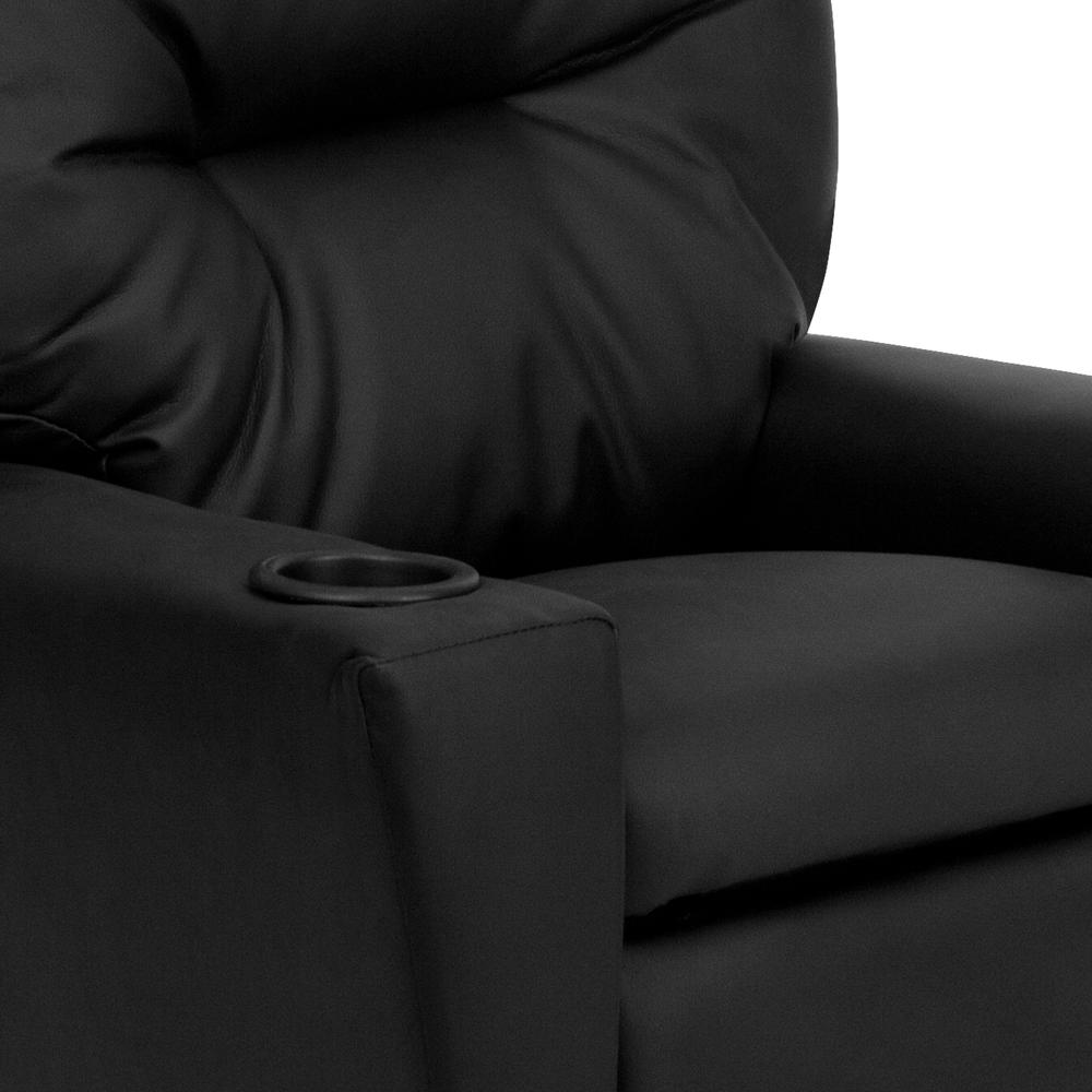 Contemporary Black LeatherSoft Kids Recliner with Cup Holder. Picture 6
