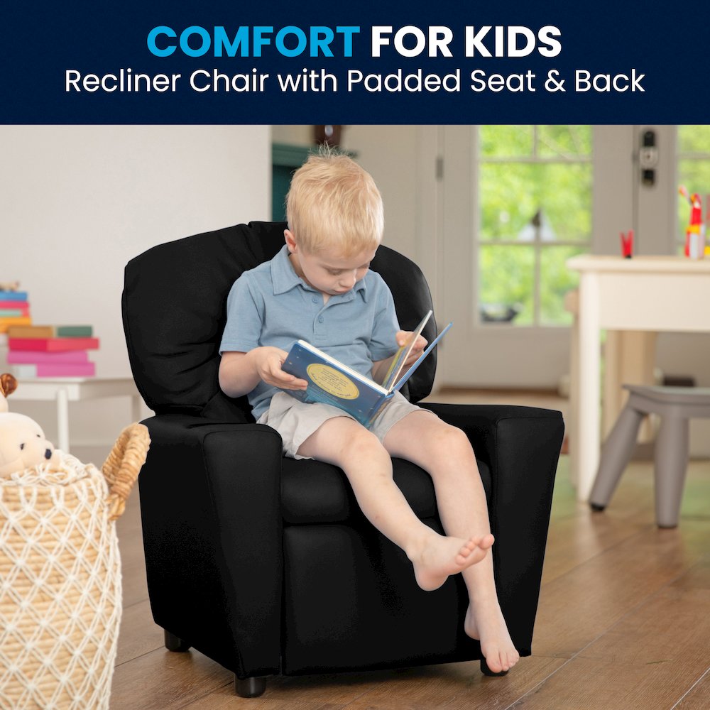 Contemporary Black LeatherSoft Kids Recliner with Cup Holder. Picture 8