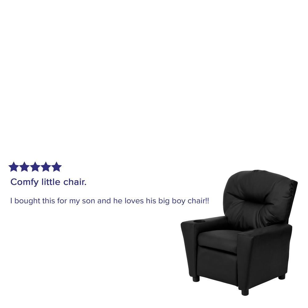 Contemporary Black LeatherSoft Kids Recliner with Cup Holder. Picture 9