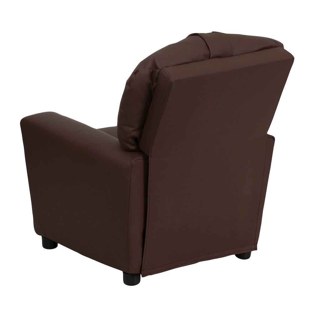 Contemporary Brown LeatherSoft Kids Recliner with Cup Holder. Picture 10