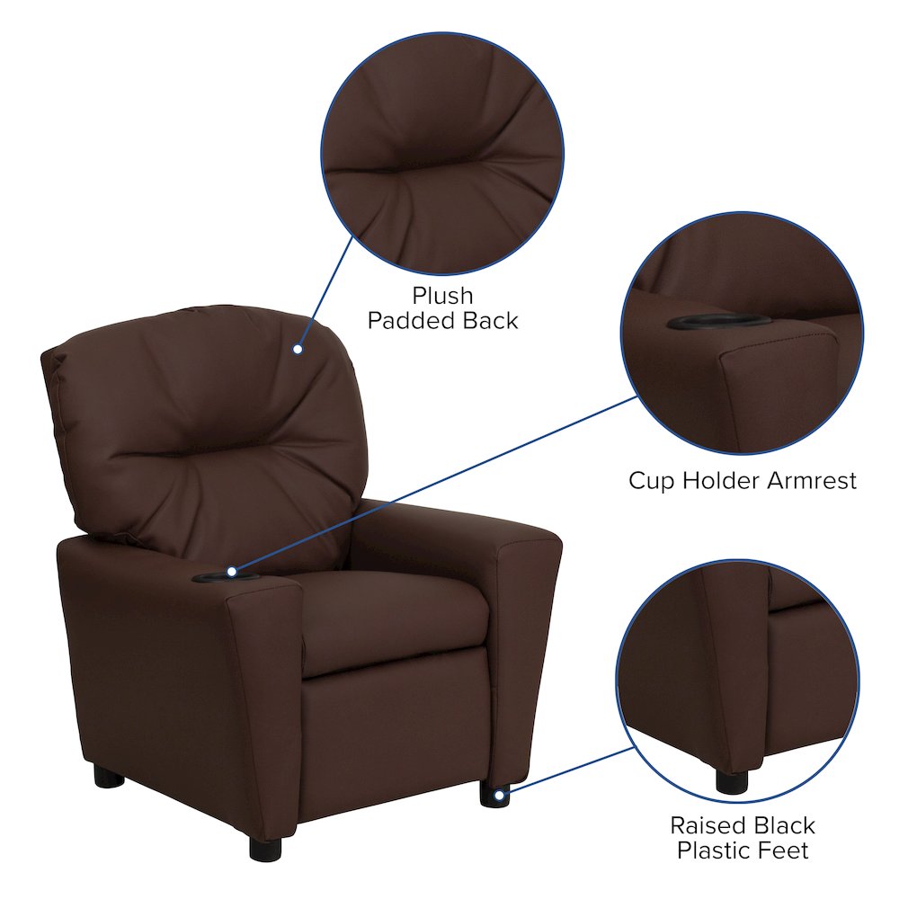 Contemporary Brown LeatherSoft Kids Recliner with Cup Holder. Picture 7