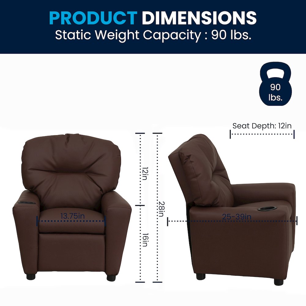 Contemporary Brown LeatherSoft Kids Recliner with Cup Holder. Picture 8