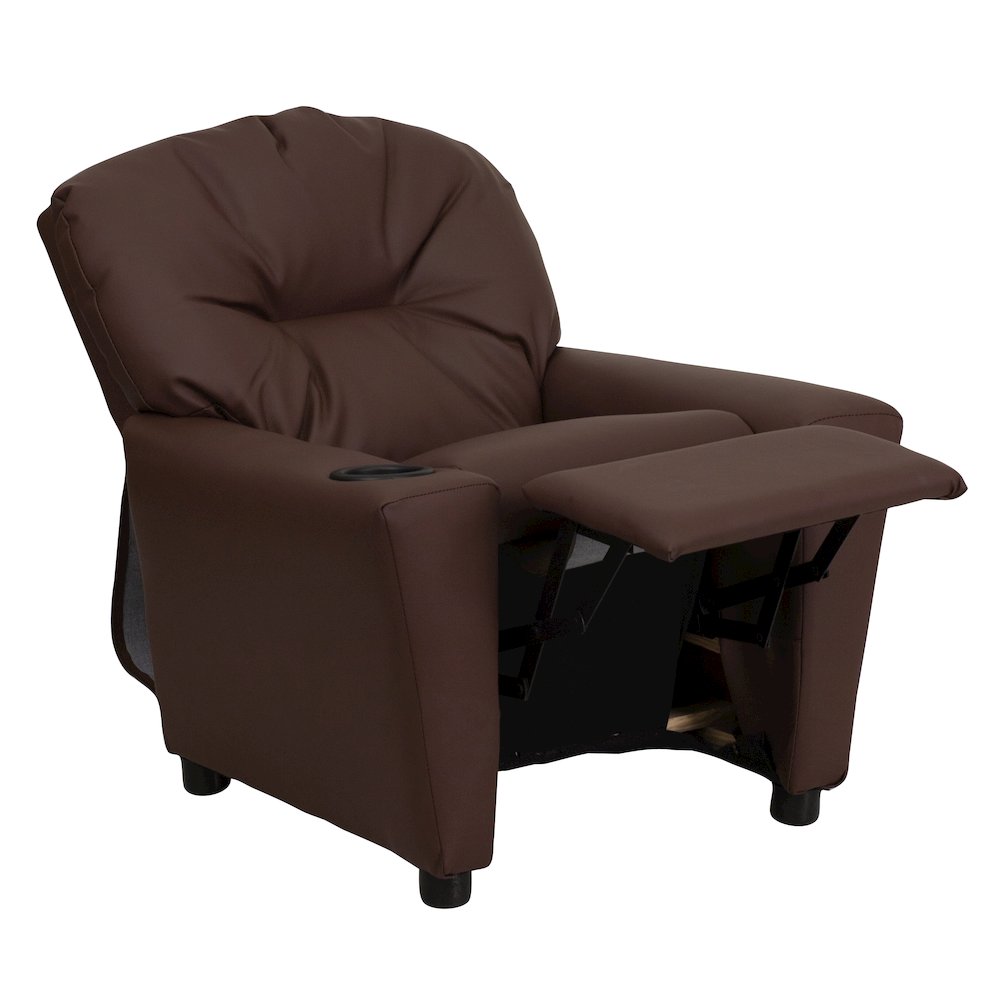 Contemporary Brown LeatherSoft Kids Recliner with Cup Holder. Picture 11