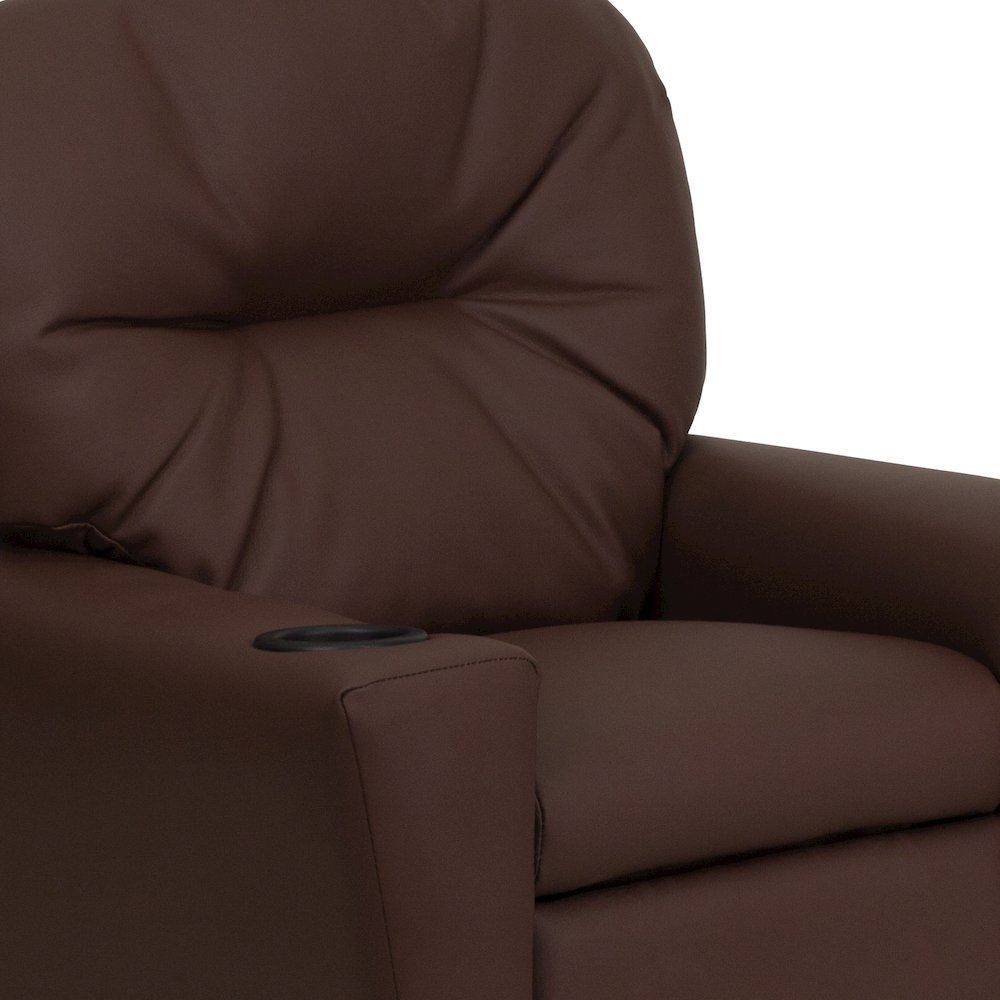 Contemporary Brown LeatherSoft Kids Recliner with Cup Holder. Picture 14
