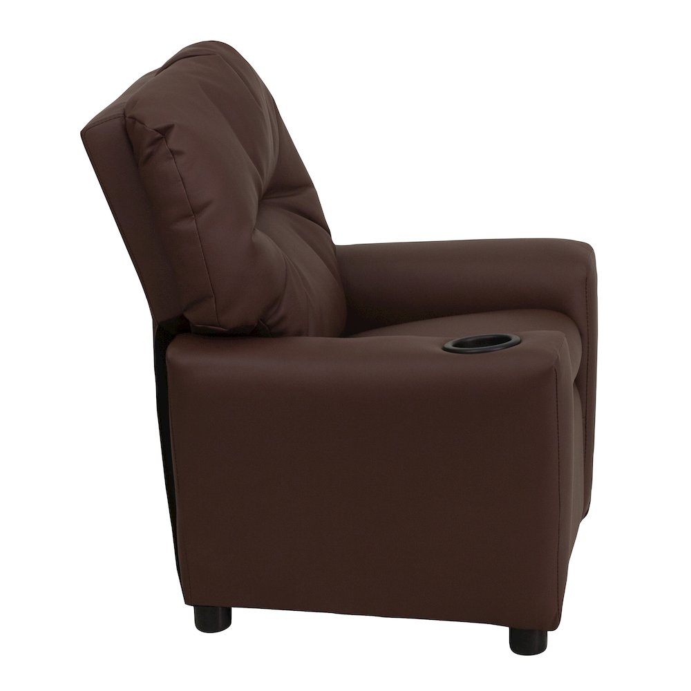 Contemporary Brown LeatherSoft Kids Recliner with Cup Holder. Picture 12