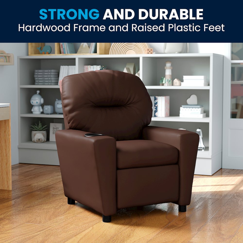 Contemporary Brown LeatherSoft Kids Recliner with Cup Holder. Picture 3