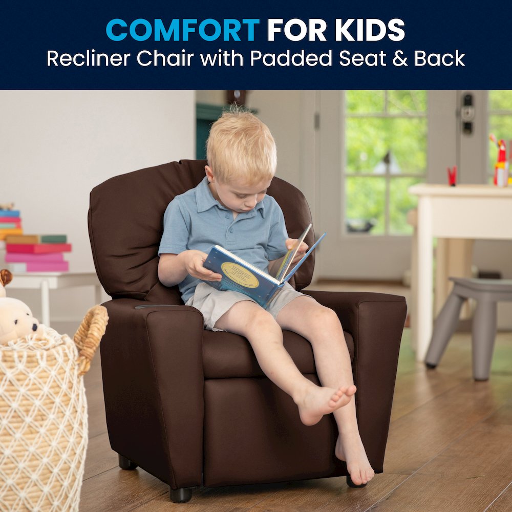 Contemporary Brown LeatherSoft Kids Recliner with Cup Holder. Picture 2
