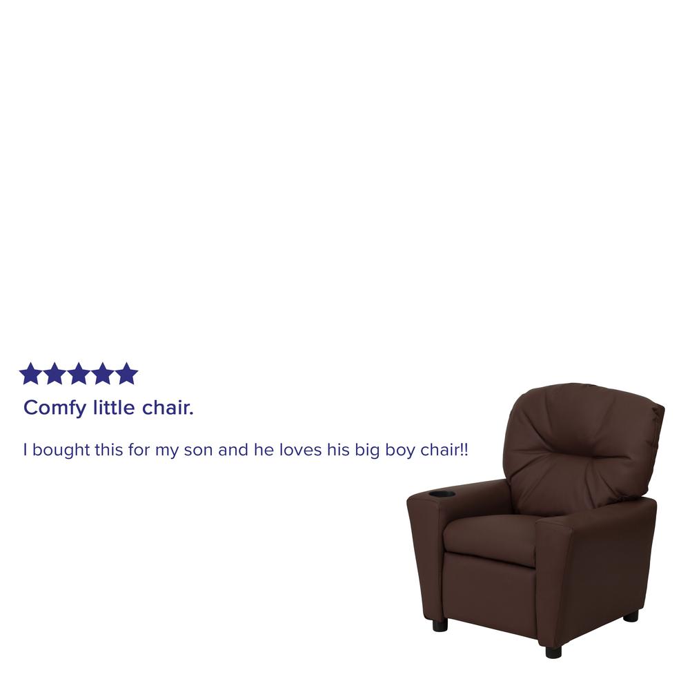Contemporary Brown LeatherSoft Kids Recliner with Cup Holder. Picture 7