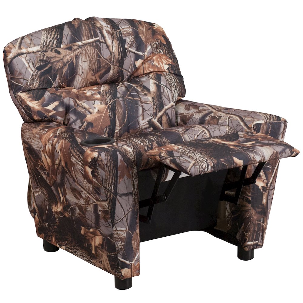 Contemporary Camouflaged Fabric Kids Recliner with Cup Holder. Picture 16