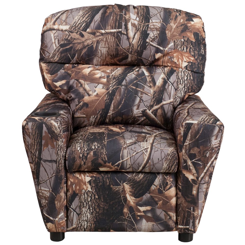 Contemporary Camouflaged Fabric Kids Recliner with Cup Holder. Picture 14