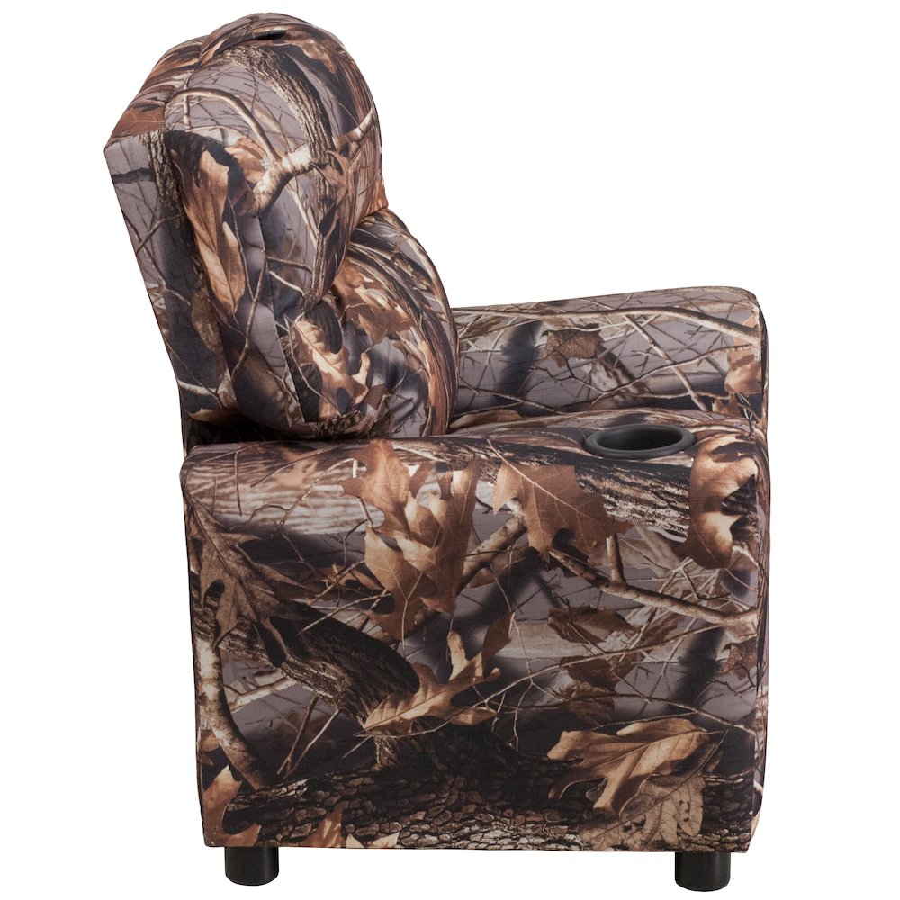 Contemporary Camouflaged Fabric Kids Recliner with Cup Holder. Picture 13