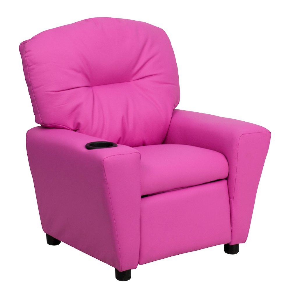 Contemporary Hot Pink Vinyl Kids Recliner with Cup Holder. Picture 1