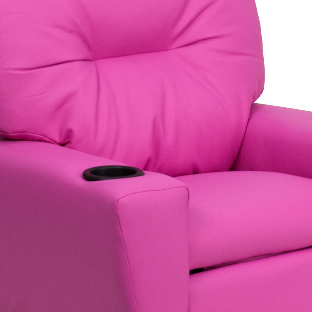 Contemporary Hot Pink Vinyl Kids Recliner with Cup Holder. Picture 11