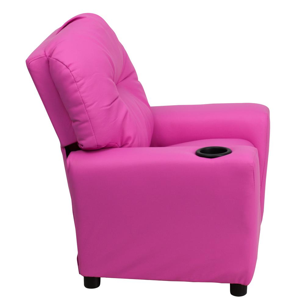 Contemporary Hot Pink Vinyl Kids Recliner with Cup Holder. Picture 3