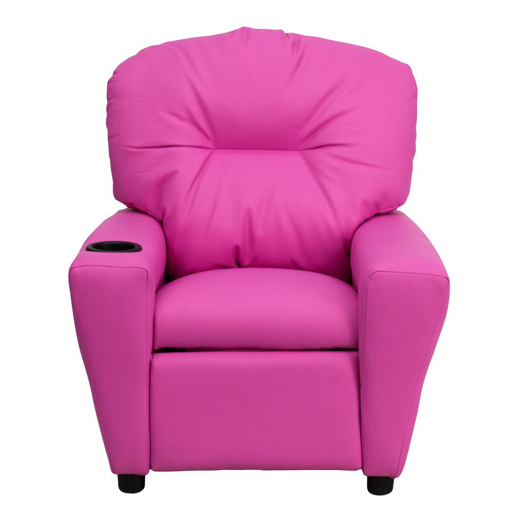 Contemporary Hot Pink Vinyl Kids Recliner with Cup Holder. Picture 5