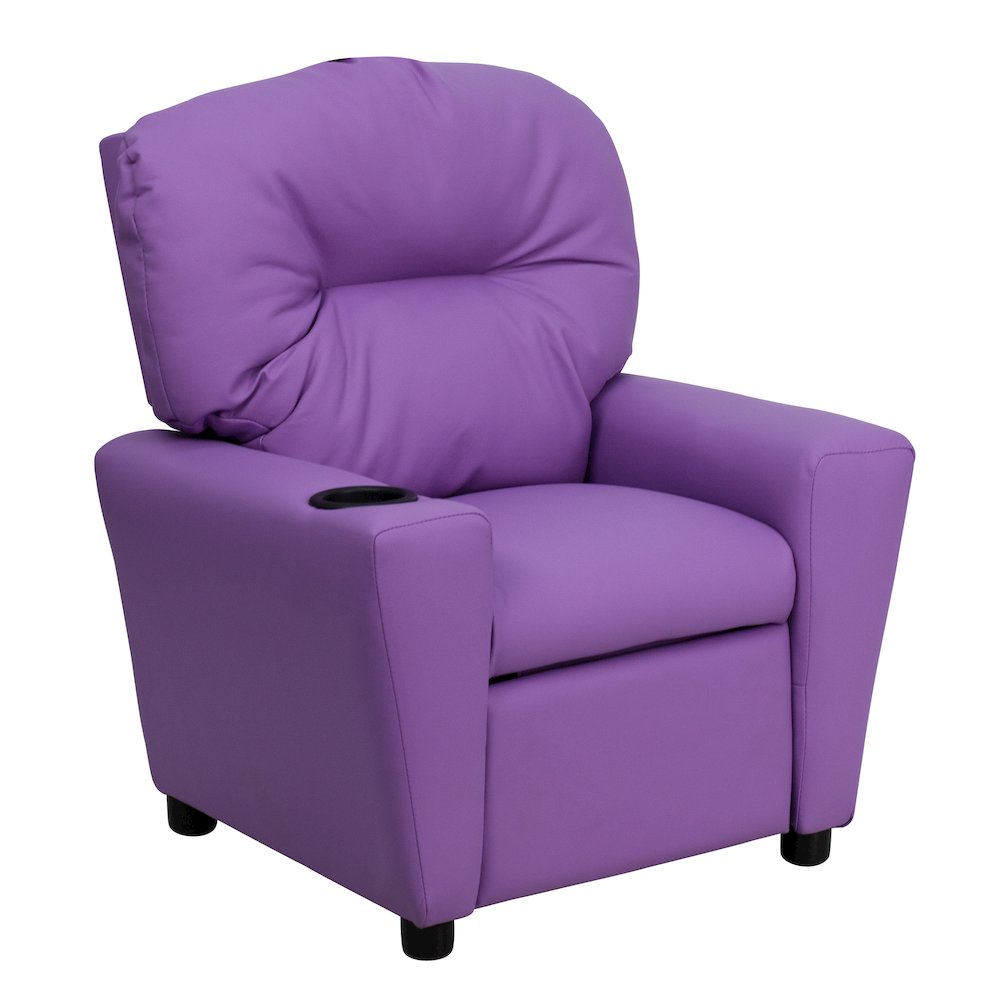 Contemporary Lavender Vinyl Kids Recliner with Cup Holder. Picture 1