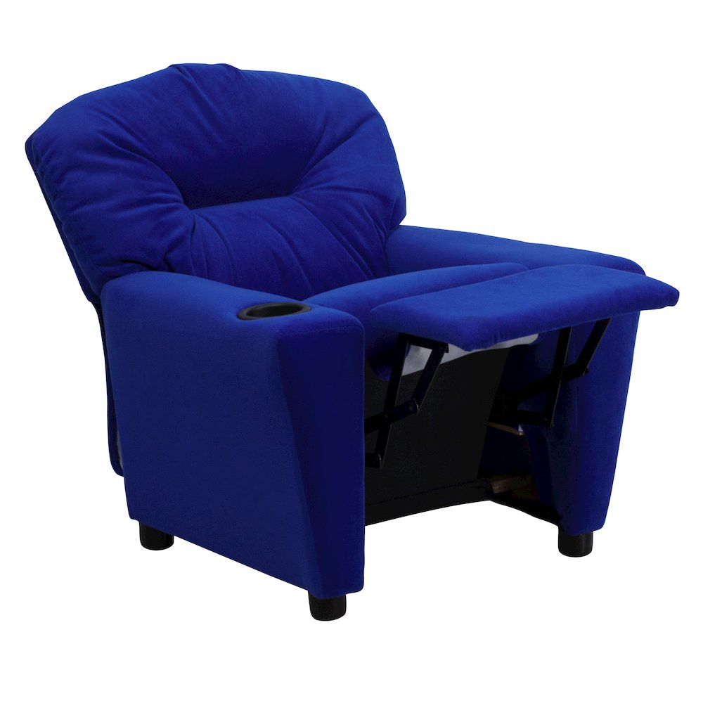 Contemporary Blue Microfiber Kids Recliner with Cup Holder. Picture 10