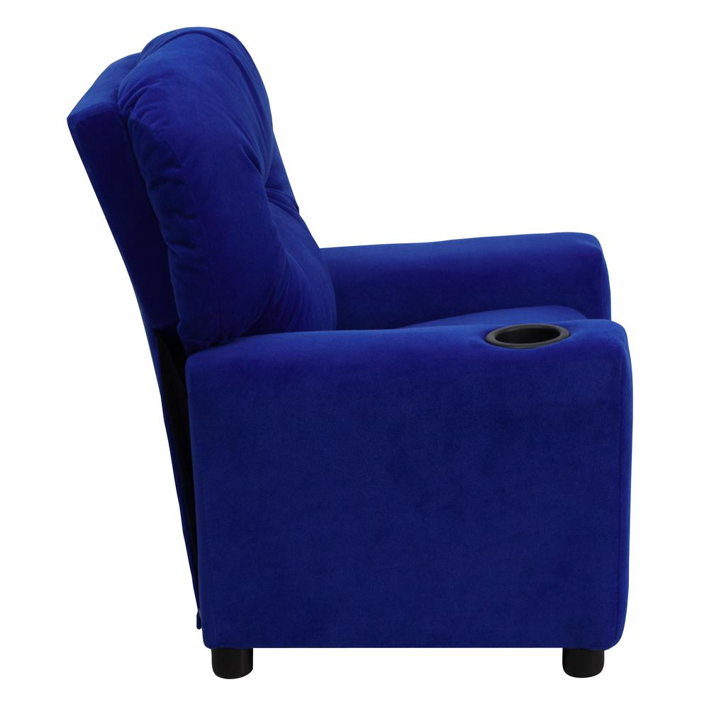 Contemporary Blue Microfiber Kids Recliner with Cup Holder. Picture 3