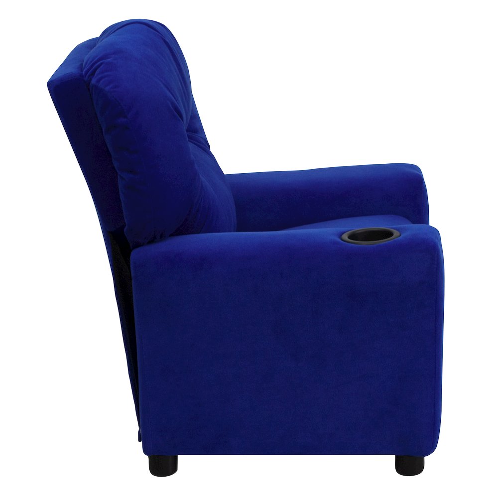 Contemporary Blue Microfiber Kids Recliner with Cup Holder. Picture 11