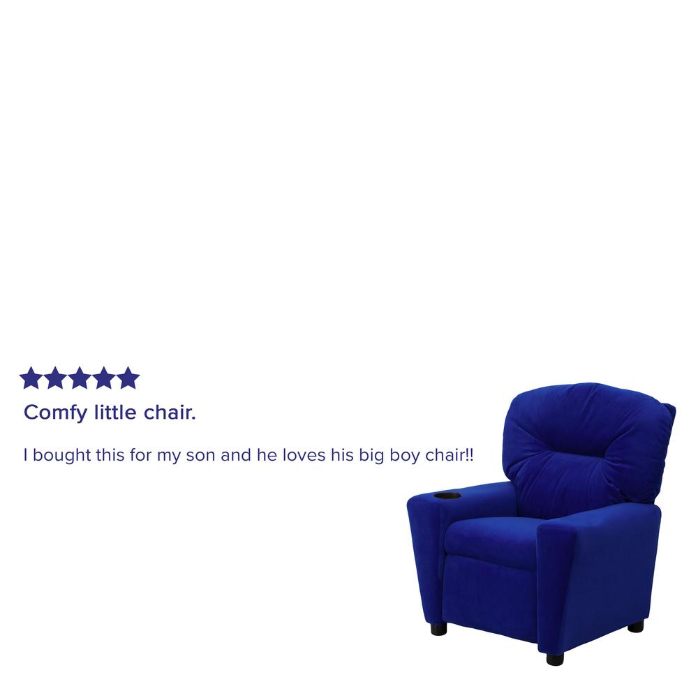 Contemporary Blue Microfiber Kids Recliner with Cup Holder. Picture 7