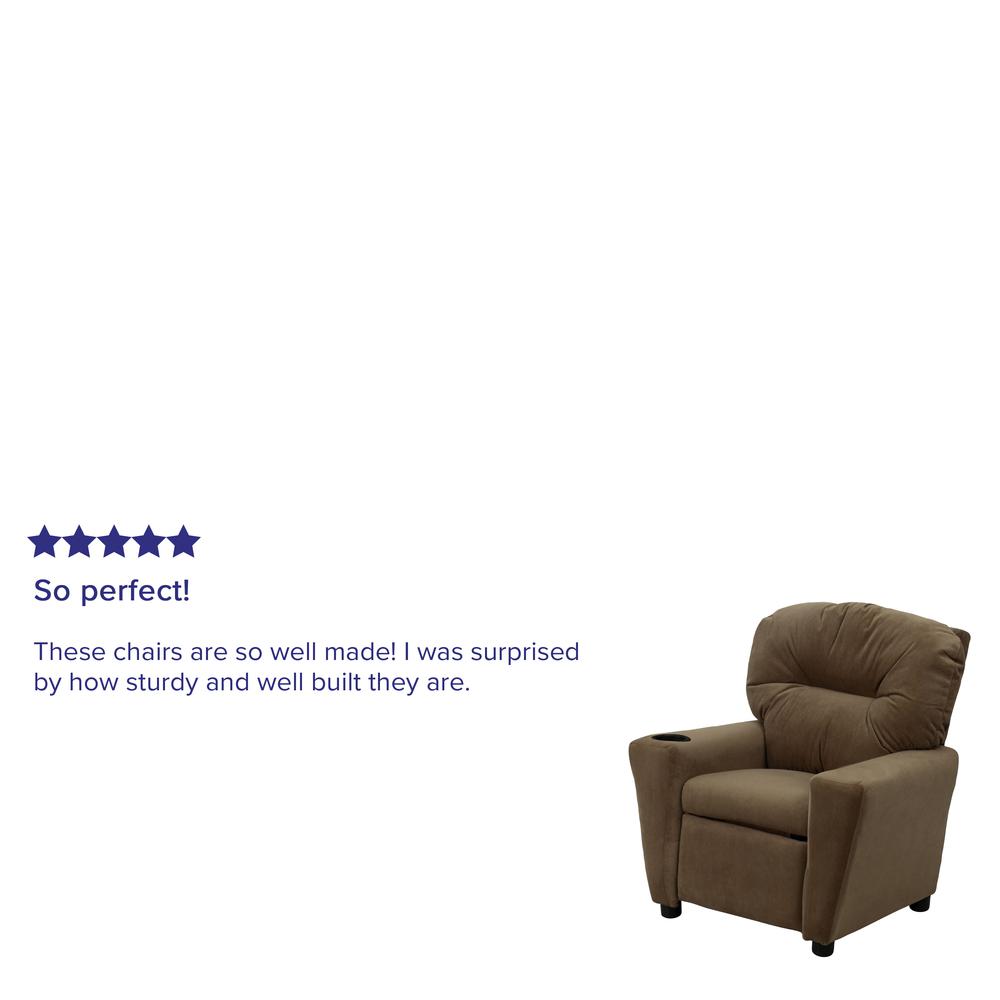 Contemporary Brown Microfiber Kids Recliner with Cup Holder. Picture 7