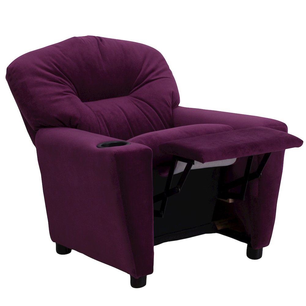 Contemporary Purple Microfiber Kids Recliner with Cup Holder. Picture 11