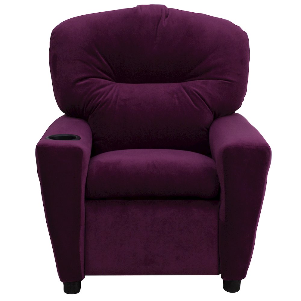 Contemporary Purple Microfiber Kids Recliner with Cup Holder. Picture 13