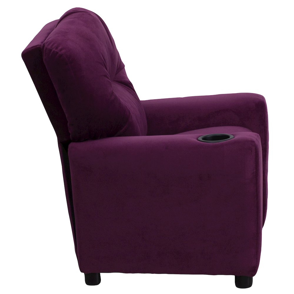 Contemporary Purple Microfiber Kids Recliner with Cup Holder. Picture 12