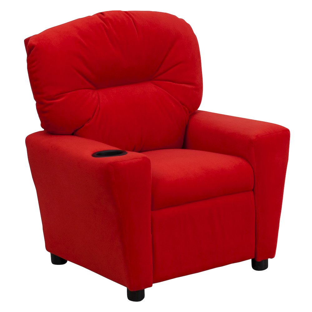 Contemporary Red Microfiber Kids Recliner with Cup Holder. Picture 1