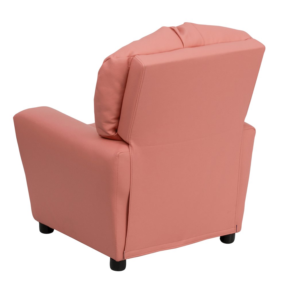 Contemporary Pink Vinyl Kids Recliner with Cup Holder. Picture 10