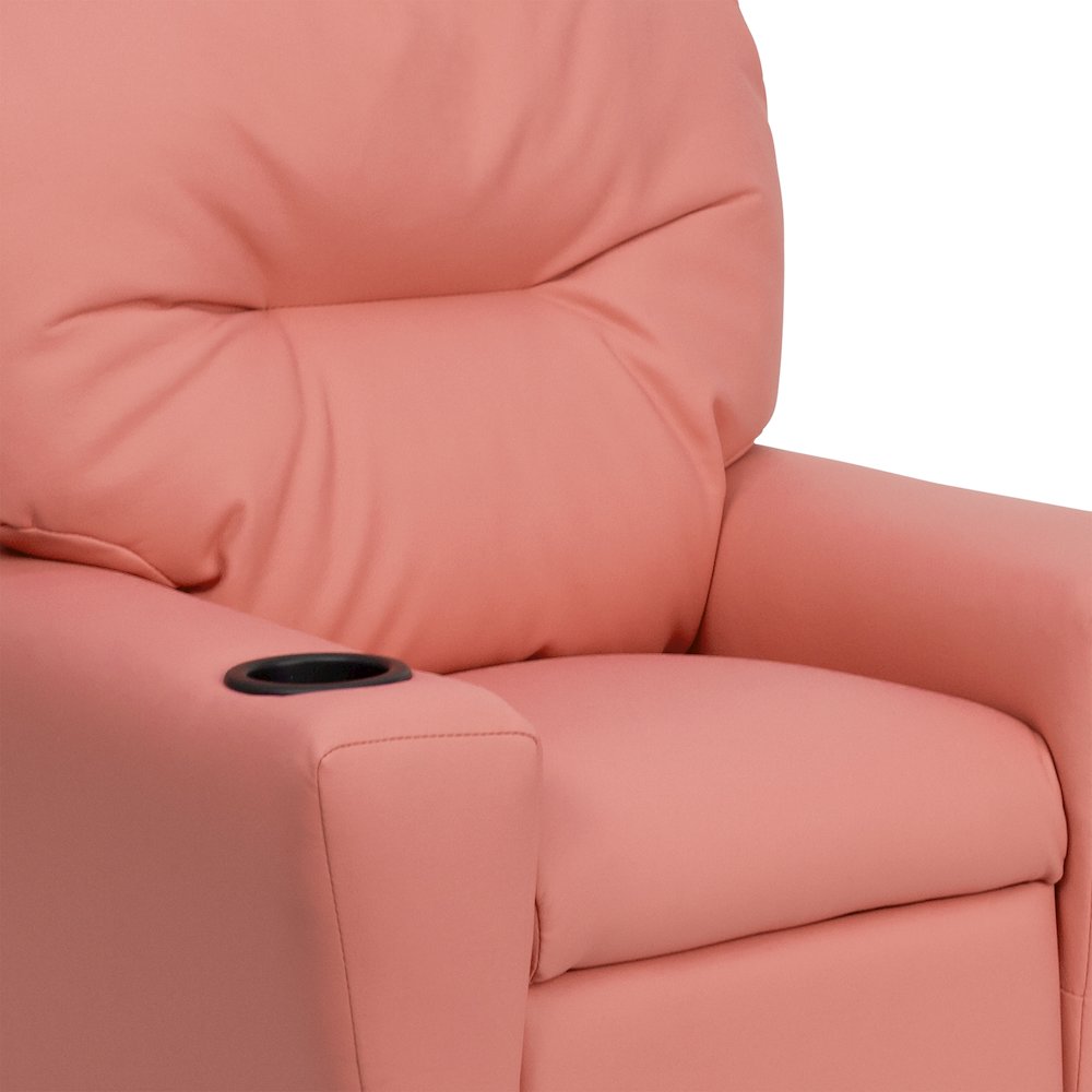 Contemporary Pink Vinyl Kids Recliner with Cup Holder. Picture 14