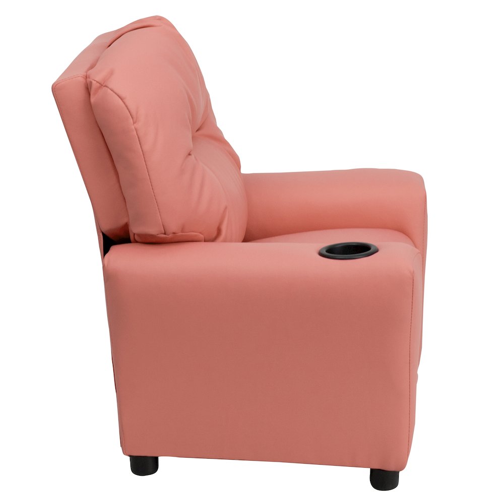 Contemporary Pink Vinyl Kids Recliner with Cup Holder. Picture 12