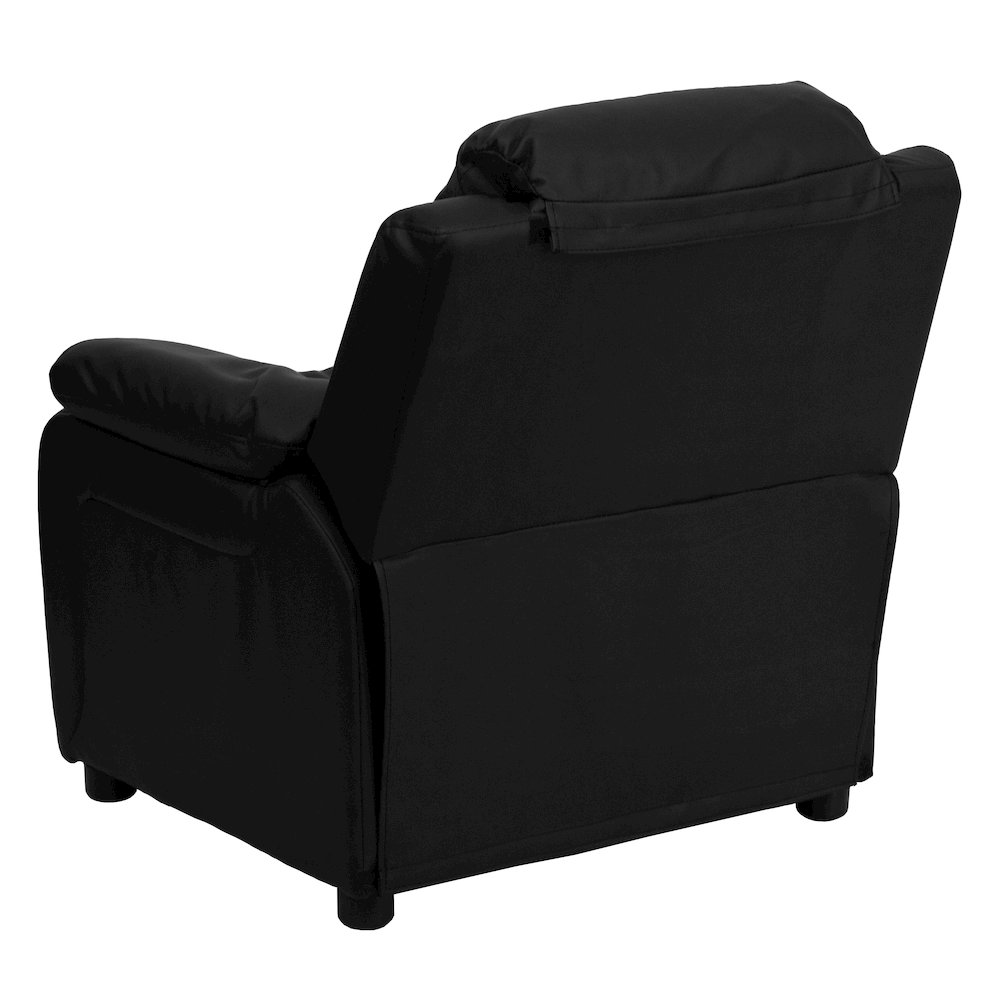Deluxe Padded Contemporary Black LeatherSoft Kids Recliner with Storage Arms. Picture 10