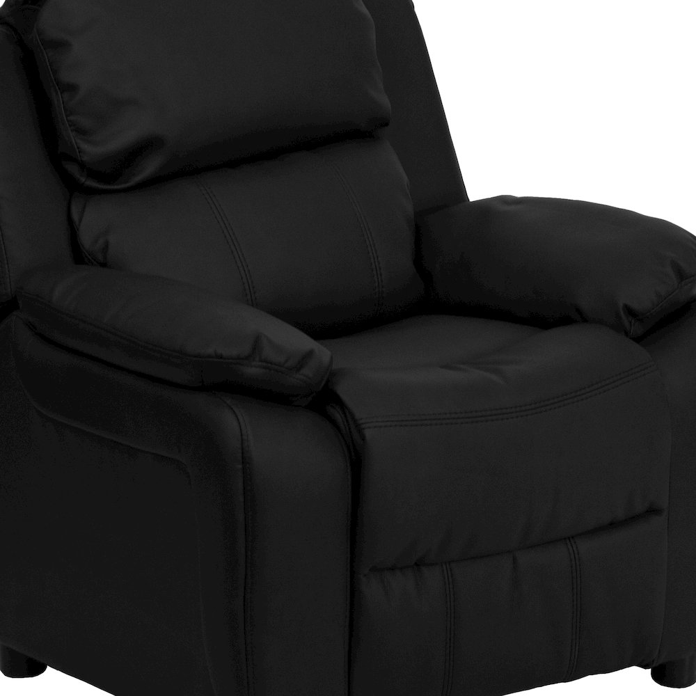 Deluxe Padded Contemporary Black LeatherSoft Kids Recliner with Storage Arms. Picture 14