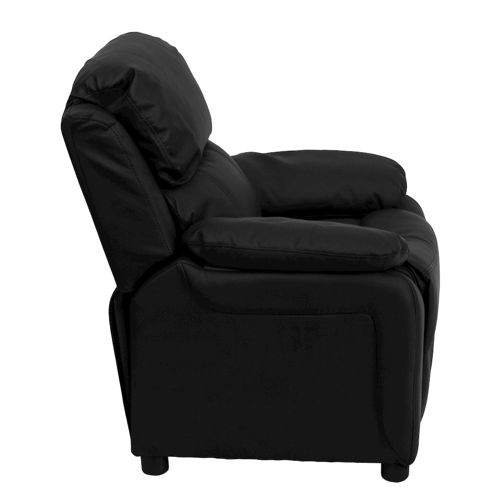 Deluxe Padded Contemporary Black LeatherSoft Kids Recliner with Storage Arms. Picture 12