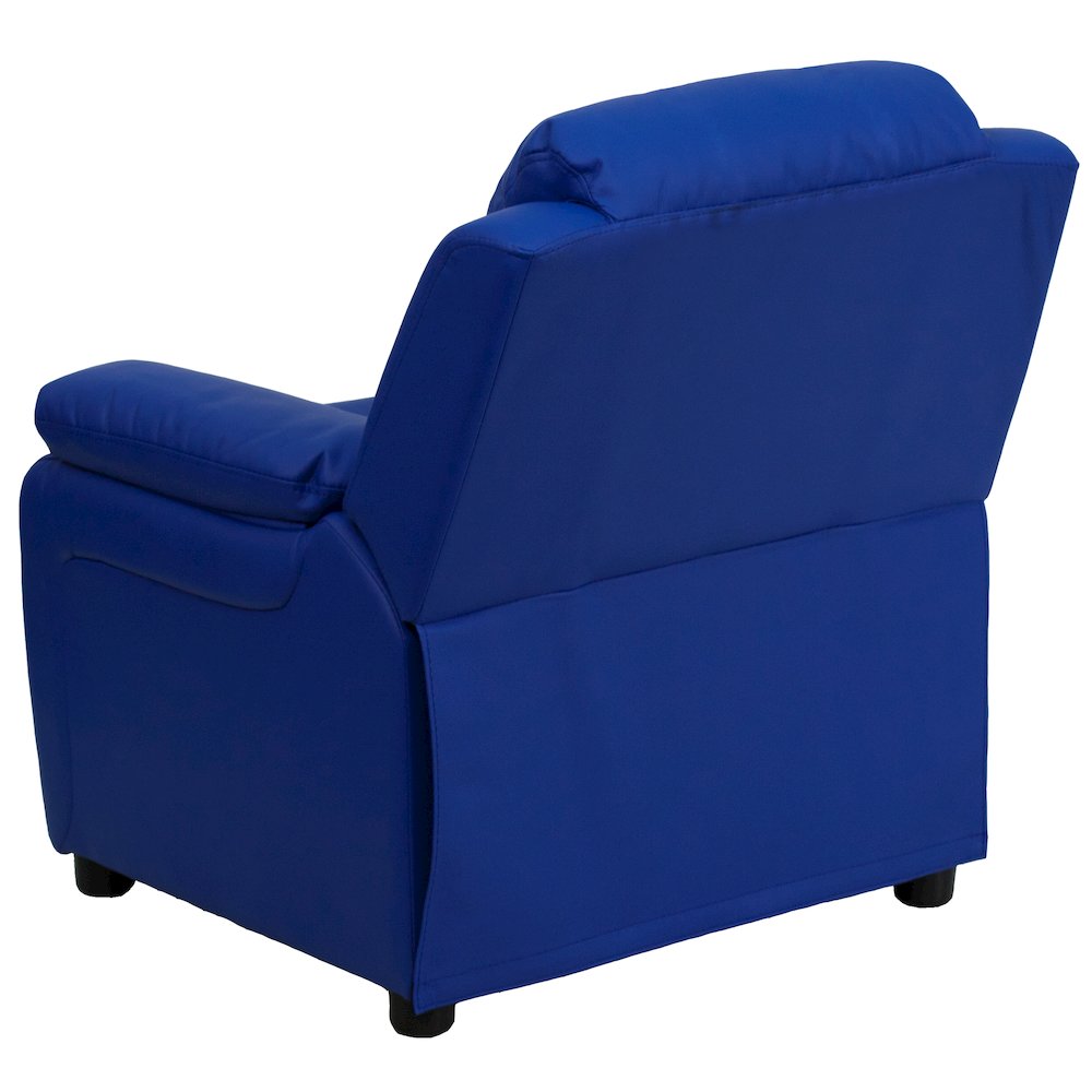 Deluxe Padded Contemporary Blue Vinyl Kids Recliner with Storage Arms. Picture 10