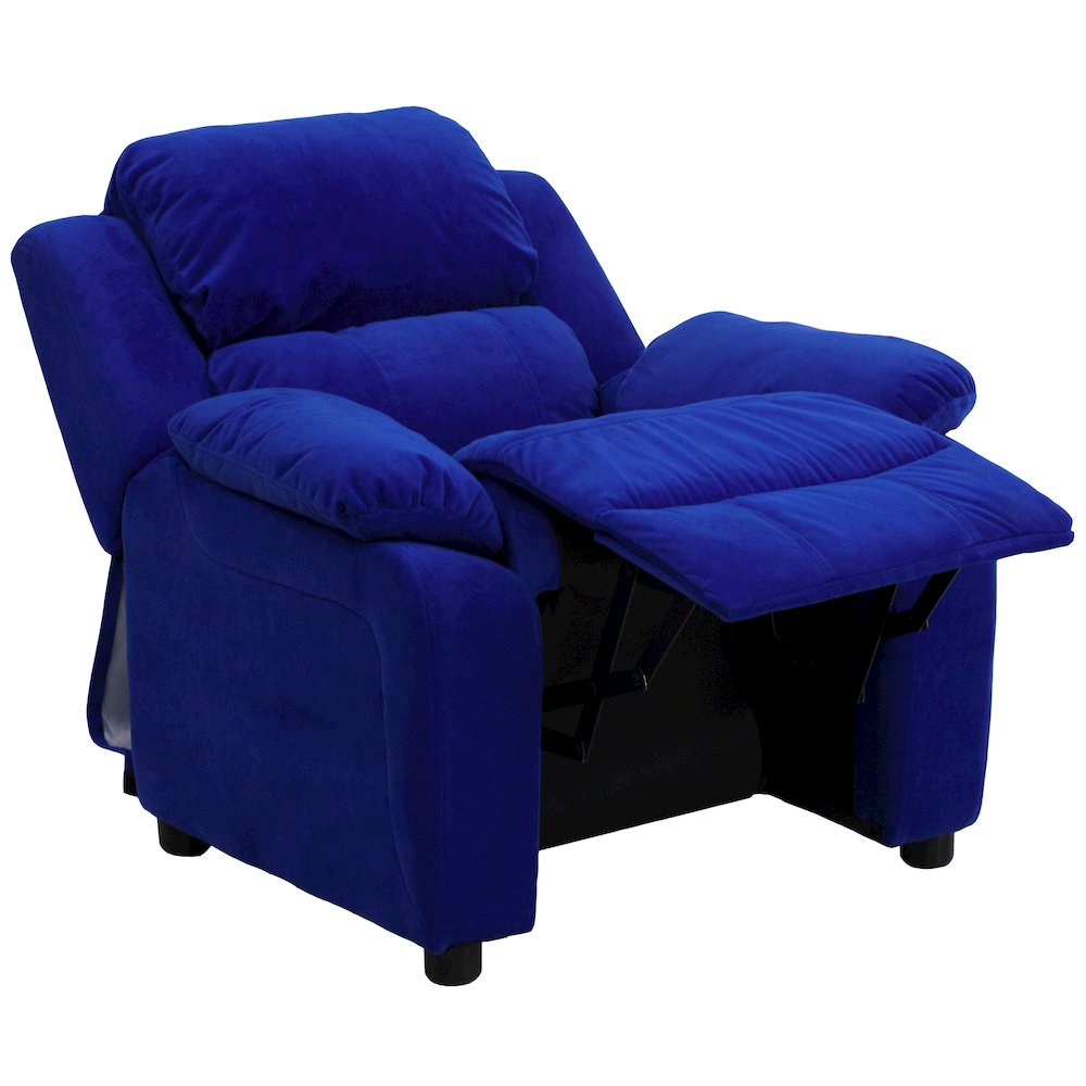 Deluxe Padded Contemporary Blue Microfiber Kids Recliner with Storage Arms. Picture 11