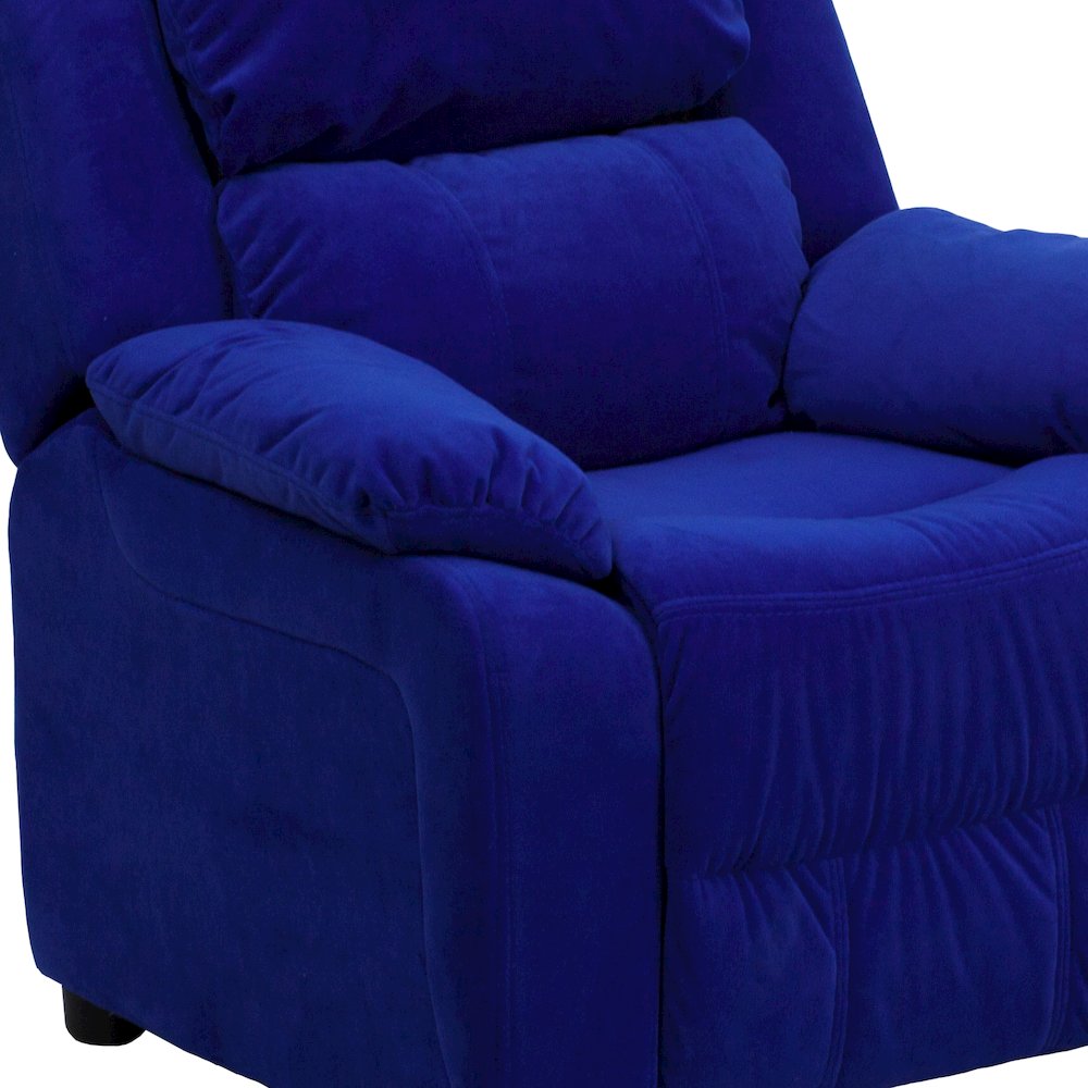 Deluxe Padded Contemporary Blue Microfiber Kids Recliner with Storage Arms. Picture 14