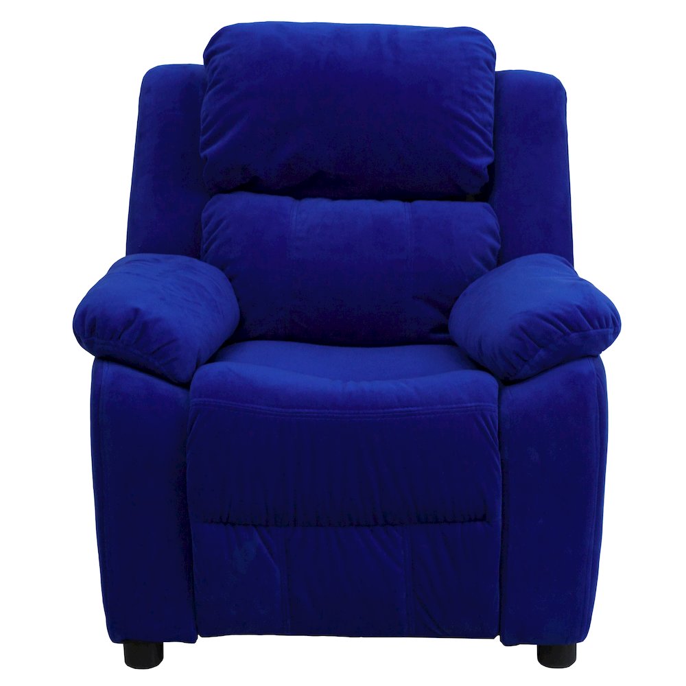 Deluxe Padded Contemporary Blue Microfiber Kids Recliner with Storage Arms. Picture 13