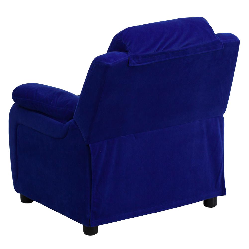 Deluxe Padded Contemporary Blue Microfiber Kids Recliner with Storage Arms. Picture 4