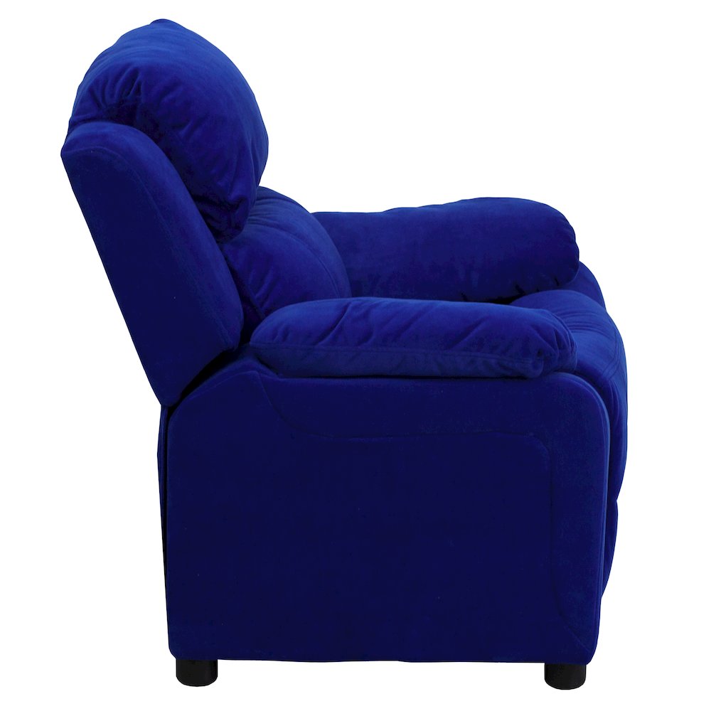 Deluxe Padded Contemporary Blue Microfiber Kids Recliner with Storage Arms. Picture 12