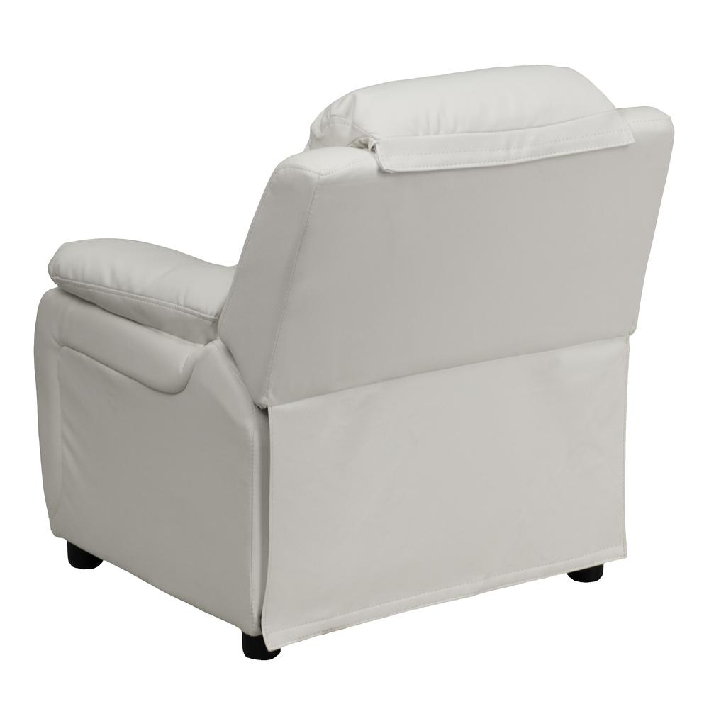 Deluxe Padded Contemporary White Vinyl Kids Recliner with Storage Arms. Picture 4