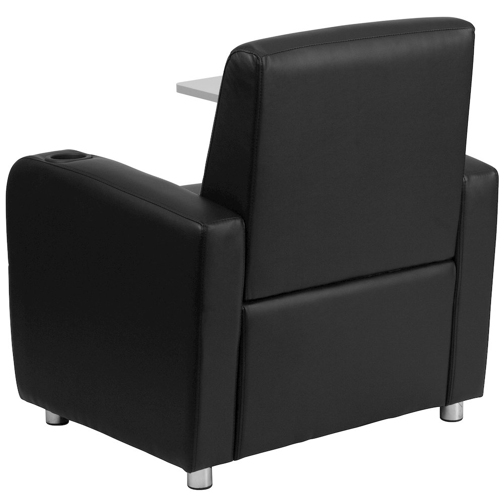 Black LeatherSoft Guest Chair with Tablet Arm, Chrome Legs and Cup Holder. Picture 7
