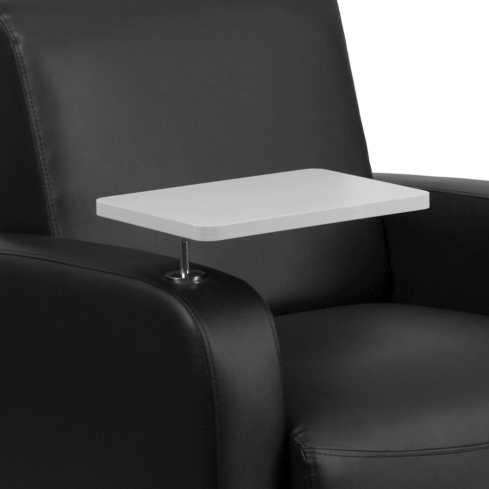 Black LeatherSoft Guest Chair with Tablet Arm, Chrome Legs and Cup Holder. Picture 8