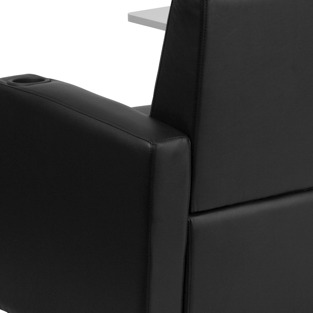 Black LeatherSoft Guest Chair with Tablet Arm, Chrome Legs and Cup Holder. Picture 11