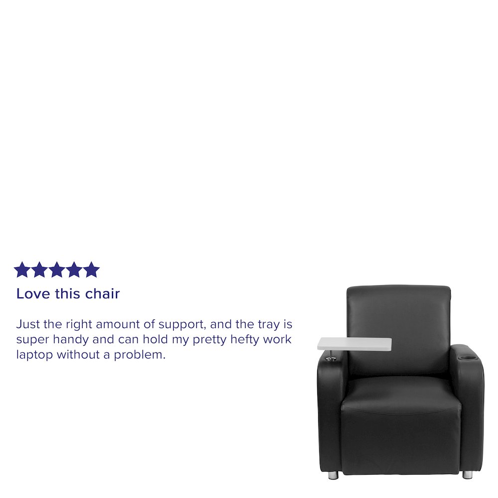Black LeatherSoft Guest Chair with Tablet Arm, Chrome Legs and Cup Holder. Picture 4