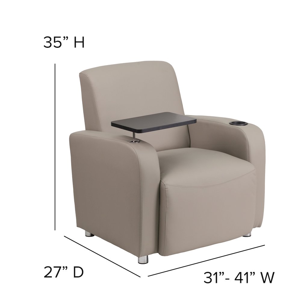 Gray LeatherSoft Guest Chair with Tablet Arm, Chrome Legs and Cup Holder. Picture 6