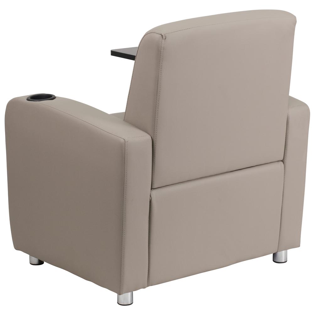 Gray LeatherSoft Guest Chair with Tablet Arm, Chrome Legs and Cup Holder. Picture 3