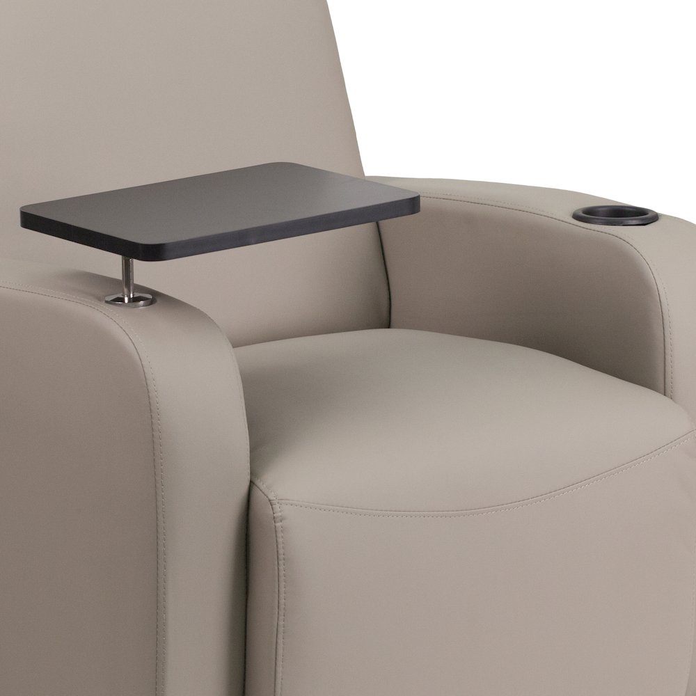 Gray LeatherSoft Guest Chair with Tablet Arm, Chrome Legs and Cup Holder. Picture 8